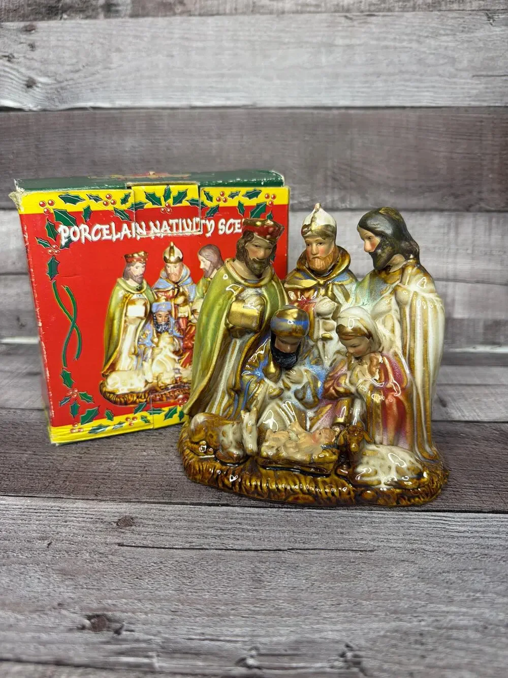 Vintage Porcelain Nativity Scene One Piece 7 1/2” x 8” Christmas Decoration Gift